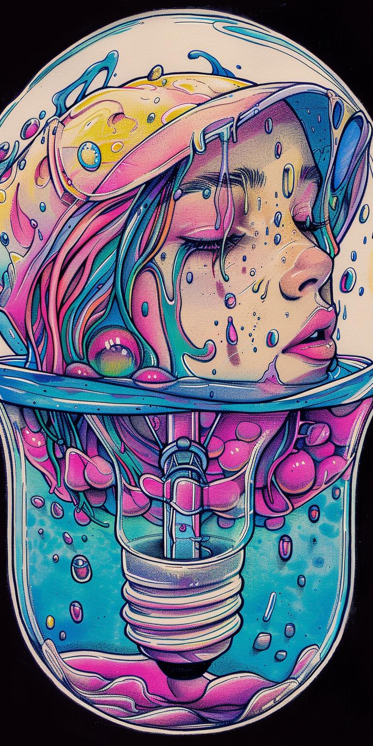 lightbulb  liquid  bubbles  colorful  woman  drawing  surreal  conceptual  emotional  artistic 940621
