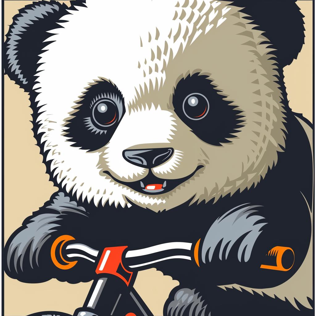 panda  scooter  happy  minimal  blue  yellow  cartoon  bicycle  whimsical  cute 955303