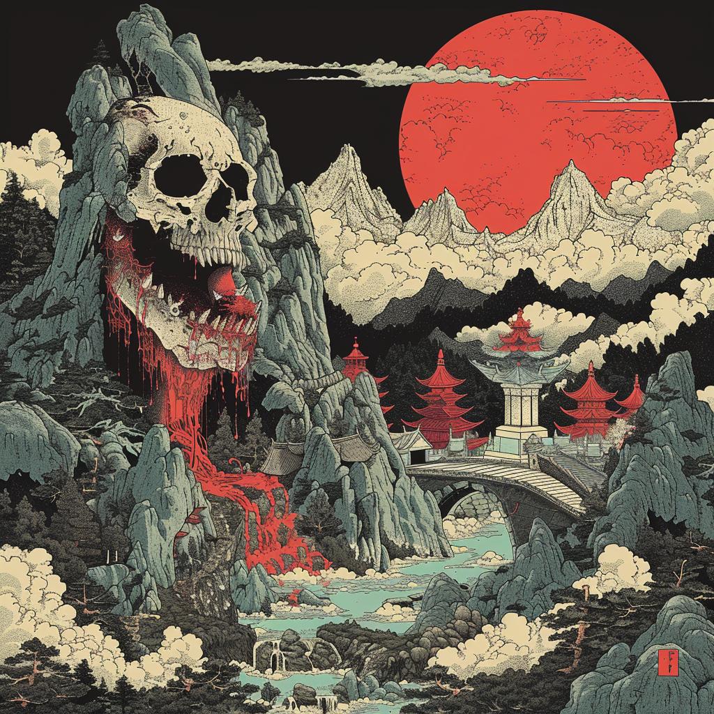 surreal  album  cover  mountain  hyper-realistic  screenprinting  axonometric  Toshio  Saeki  landscape 961702