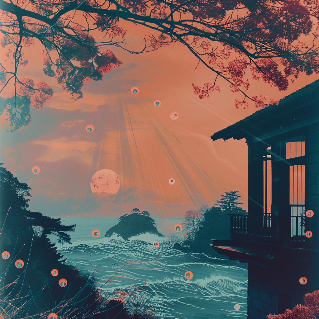 collage  house  ocean  beach  trees  Rauschenberg  nature  art  vibrant  landscape 1016977