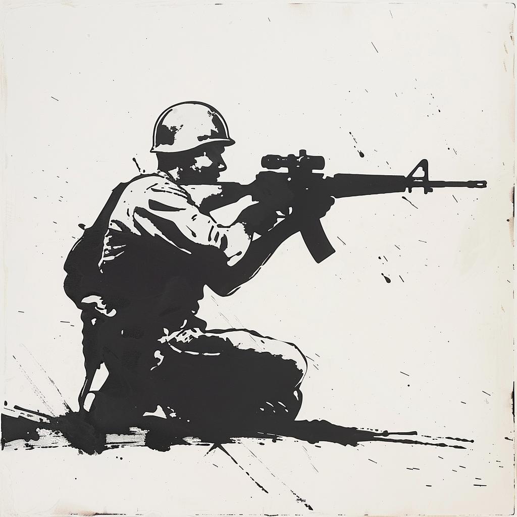 soldier  Vietnam  silhouette  linocut  tattoo  black  white  vintage  icon  bold 952023