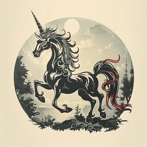 unicorn  black  red  mane  forest  fantasy  mythical  chromolithography  nature  artwork 1058044