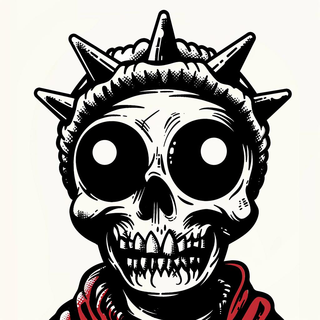 cartoon  skull  scarf  spiked  hair  illustration  colorful  playful  graphic  quirky 1032919