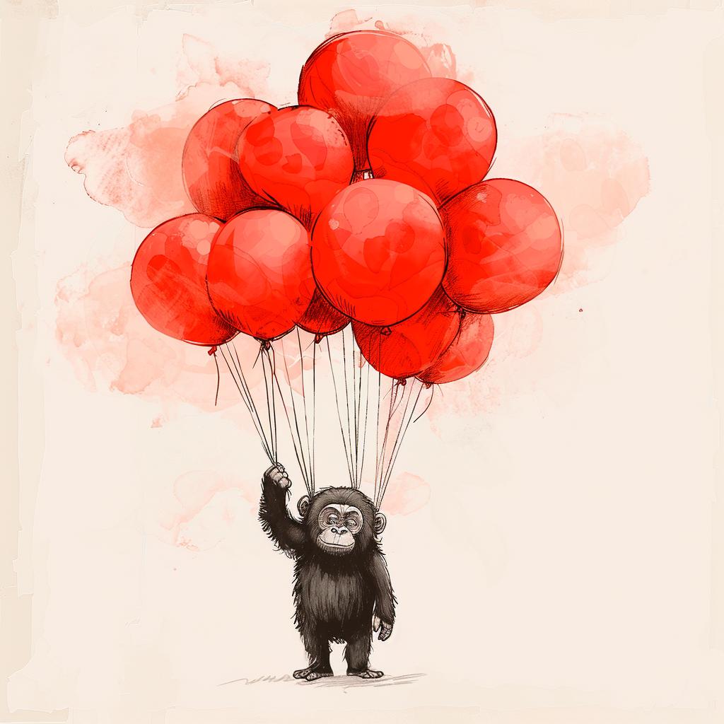 gorilla  balloons  kawaii  cute  red  floating  adorable  whimsical  playful  cheerful 923624