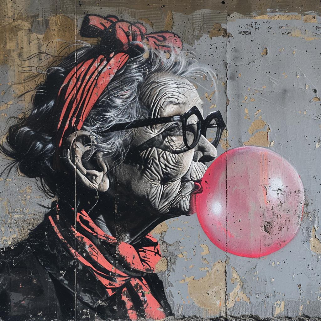 granny  bubblegum  graffiti  cartoon  Banksy  illustration  concrete  whimsical  playful  urban 1029053