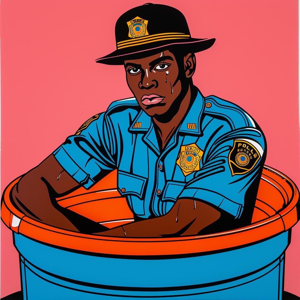 policeman  wading  pool  water  humor  surreal  vivid  playful  leisure  contemporary 1023502