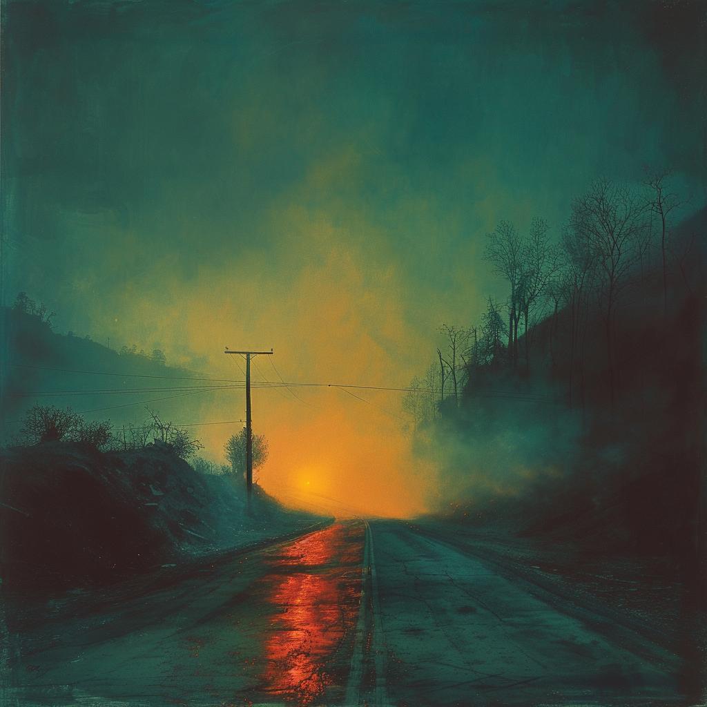 painting  road  sunset  natural  volumetric  grain  lighting  horror  art  style 1027065
